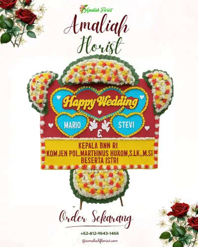 Karangan Papan Bunga Pernikahan di Malaka Sari